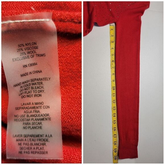 Vila Milano Red Keyhole Sweater with Rhinestones Viscose Wool So Soft - Picture 9 of 9